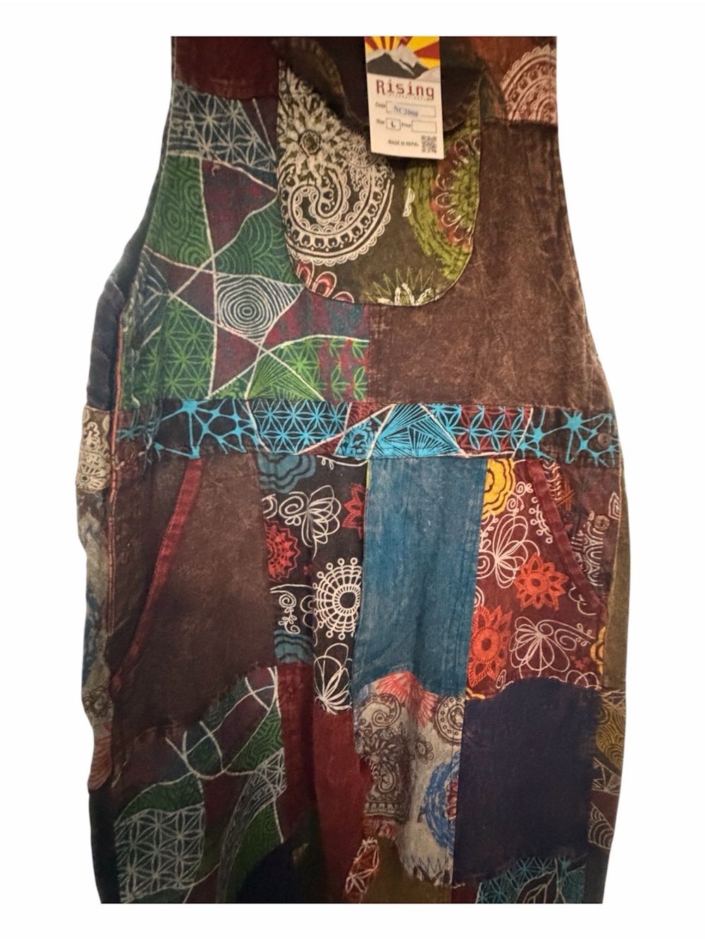 NWT Rising International Multicolor patchwork overalls Size L - Picture 5 of 6
